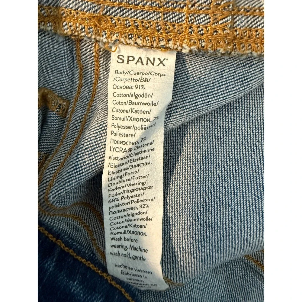 SPANXshape Everywhere Flare Jeans Pull On Elastic Waist Vintage Indigo Sz Large‎